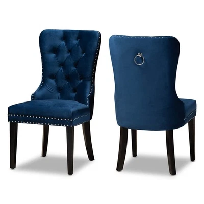 Coby Modern Transitional Navy Blue Velvet Fabric Upholstered Espresso Finishe... - Image 1 of 4