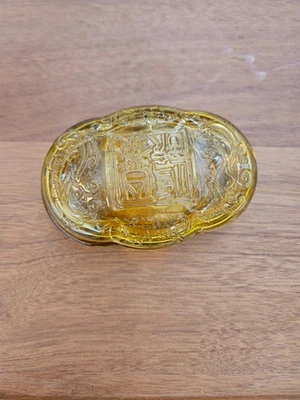 Amber Glass Covered Box Soap Trinket Dish Maximalist Style - Image 1 of 4