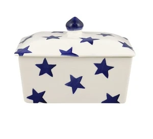 Emma Bridgewater Handmade in UK Small 1/2 Pound Butter Dish - BLUE STARS - Picture 1 of 4