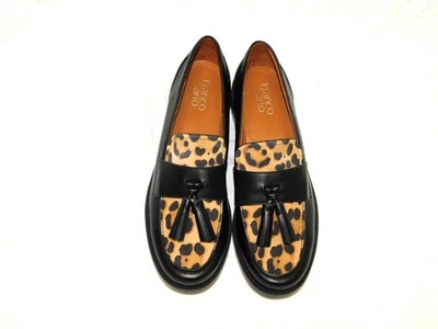 Franco Sarto 10 41 Lucia Mocasín Negro Estampado Leopardo Borla Zapatos Sin Cordones Mujer Foto 1 de 4