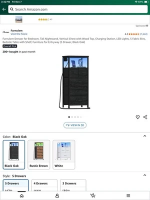 Dresser With Led Light  5 Fabric Drawers Black Oak - image 1 of 3