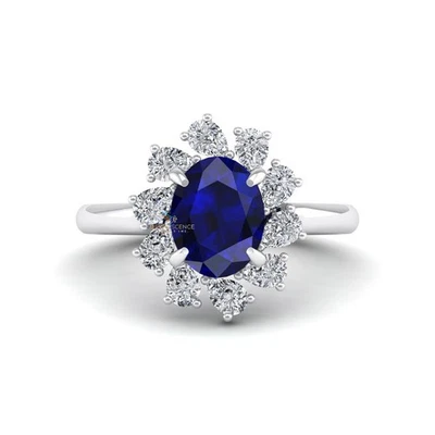 14K Gold Halo Ring Oval Gemstone with Lab Grown Diamond Accents - Image 1 of 4