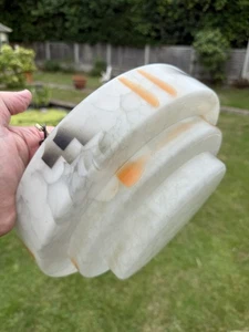 STUNNING 1930'S ART DECO STEPPED CEILING FLY CATCHER MARBLED GLASS LIGHT SHADE - Picture 1 of 12