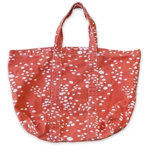 Le Weekend by Virginia Johnson Large Tote Bag Coral White Polka Dot 100% Cotton - Picture 1 of 7