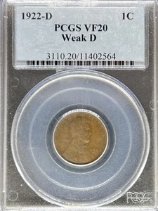 1922-D Lincoln Cent VF20 PCGS (#PA11402564) - Picture 1 of 2