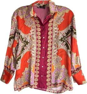 Zara Paisley Floral Print Button-Up Long Sleeve Shirt Top Blouse Bohemian Size S - Picture 1 of 3