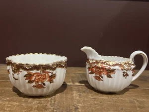 Juego festoneado de porcelana vintage crema y azúcar abierto - Imagen 1 de 6