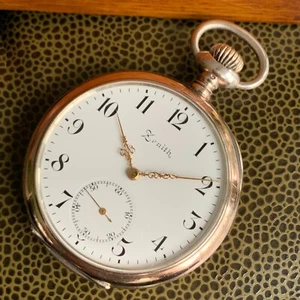 1915 Zenith Grand Prix .800 Silver & Rose Enamel Dial Pocket Watch - Serviced - Picture 1 of 18