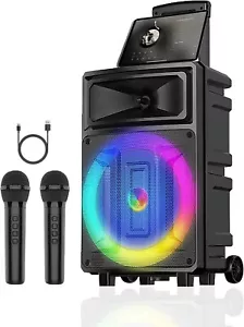 Machine with 2 Wireless Microphones, Portable Speaker PA System with Dicso Light - Picture 1 of 7
