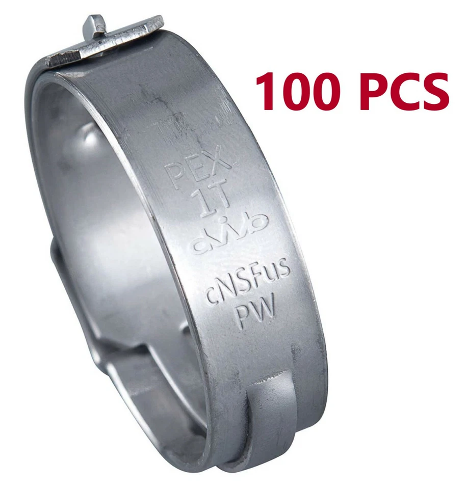 100 PCS EFIELD 1-Inch Stainless Steel PEX Cinch Clamp Rings for PEX Tubing/Pipe - Image 1 of 3