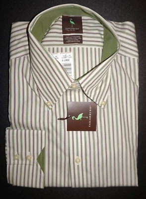 Camisa de manga larga Tailorbyrd para hombre XL blanca y verde a rayas 100 % algodón nueva con etiquetas Foto 1 de 2