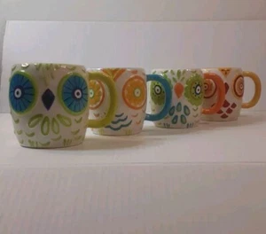 Ton Kunst Eulen handbemalt Keramik Becher 4er Set 16 Unzen - Bild 1 von 6