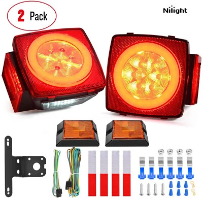 Nilight 2x LED Submersible Trailer License Lights Kit Stop Turn Tail Side Marker - Image 1 of 4