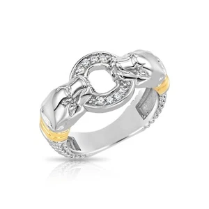 Anillo de cóctel de plata esterlina 925 Circonio Circoniocal de dos tonos plata y oro - Imagen 1 de 10