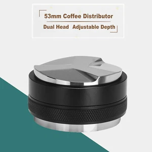 53mm Coffee Calibrated Distributor Tamper Espresso Leveler Adjustable Dual Head - Picture 1 of 16