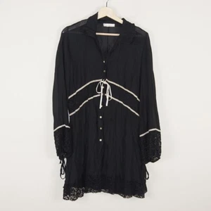 Elisa Cavaletti Semi Sheer Lace Trim Button Tunic Top Womens Sz L - Picture 1 of 12