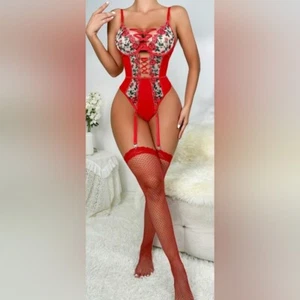 Blumenstickerei Netz Criss Cross Bügel Strumpfband Dessous Set Gr. S (#1.491) - Bild 1 von 6
