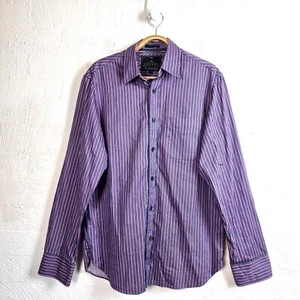 MARKS AND SPENCER BLUE HARBOR Luxury Mens Shirt Size M Navy Blue/Pink Stripe - Picture 1 of 12