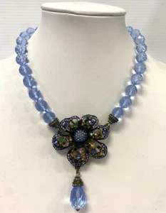 Heidi Daus 18" Necklace Blue Flower Swarovski Multi Color Crystals - Picture 1 of 4