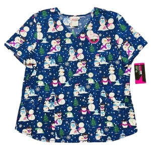 Women’s Scrubstar Penguin Snowman Print Scrub Top Size XLarge NEW - Picture 1 of 9