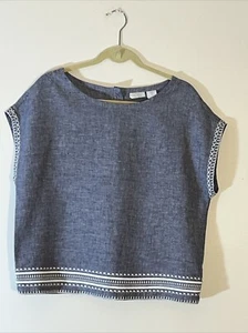 Top Sigrid Olsen 100 % lino bordado para mujer talla M playa botones espalda - Imagen 1 de 3