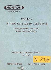 Norton 10" Type CV-4 and 14" LCV-4, Grinder Instructions & (1759) Parts Manual - Picture 1 of 5