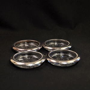 Leonard Crystal Glass Silver Plated 4 Coasters Starburst Pattern Vintage - Picture 1 of 12