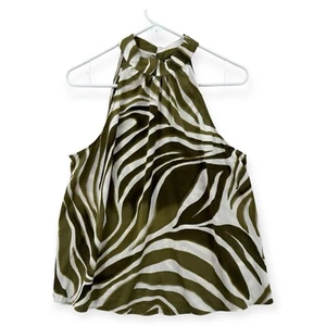 Joie Halter Tank Top Womens Large Zebra Striped Olive White High Neck Blouse - Picture 1 of 7