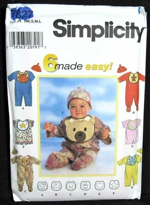 Babies Romper Bib Hat NB S M L Simplicity 7827 Uncut Pattern - Image 1 of 4