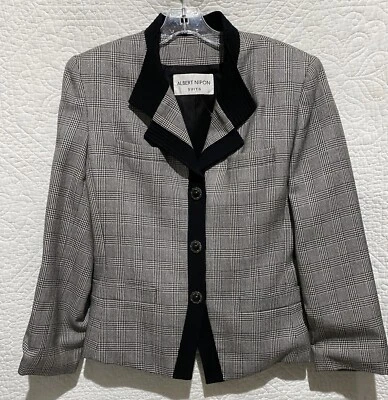 "Chaqueta blazer Albert Nipon para mujer talla XL negra blanca a cuadros 41"" pecho 25"" de largo" Foto 1 de 4