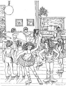 Mädchenzimmer Wandbild Kinder im Ballettunterricht Federzeichnung Ballerinas Tanz Druck - Bild 1 von 20