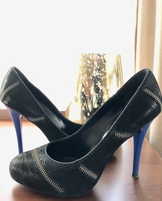 Bombas Giuseppe Zanotti W’s 38.5 (8.5M) Negro/Eléctrico Azul Escala Cremallera Y2K Foto 1 de 4