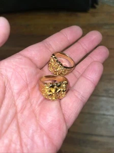 2 Sterling Silver - BRUTALIST Freeform Nugget Men's Gold Ring Size 22g - Picture 1 of 5