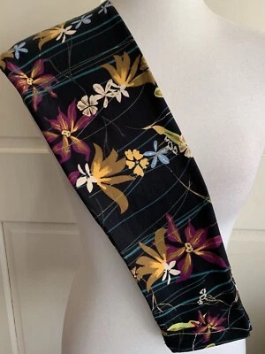 Leggings Lularoe OS Amarillo Mostaza Marrón Magenta Flores Rayas Sobre Negro De Colección Foto 1 de 2