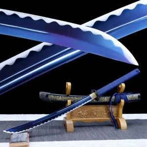Full Tang Japan Saber Sword Katana Manganese Steel Blue Sharp Blade Battle Knife - Picture 1 of 10