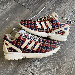 Adidas Originals ZX Flux Trainers, Size 4, Red And Blue Tetris Design, Free P&P 