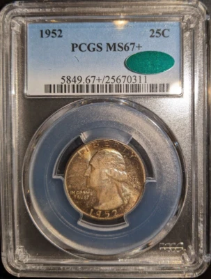1952 PCGS CAC MS-67+ MS67+ Washington Quarter Beautiful Toning Bright Lustrous - Image 1 of 3