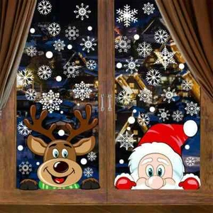 Christmas Snowflake Reindeer Santa Claus Window Cling Static Stickers Holiday De - Picture 1 of 10