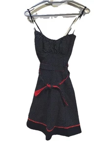 MANDI FIT AND FLARE Black Polka Dot Waist Tie Cold Shoulder Dress Uk 10 - Picture 1 of 6