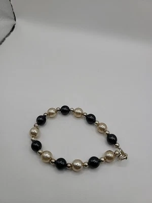 Pulsera vintage de plata de ley 925 con cuentas gris blanco joyería disfraz Foto 1 de 4