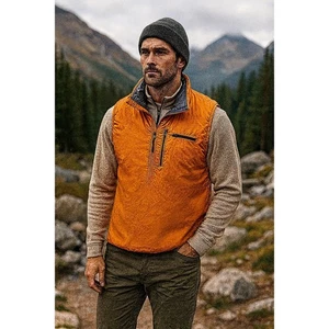 Vintage 90s Patagonia orange half zip pullover puffer vest made USA men's small - Picture 1 of 7