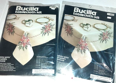 VTG Bucilla Christmas Holiday Spray Cross Stitch Tablecloth KIT 60X90” + Napkins - Image 1 of 4