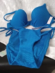 Victoria's Secret Swim Icon Push-Up 36 C Bikini Top Cheeky Side Tie Bottom Med - Picture 1 of 7