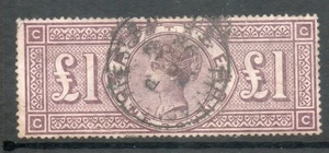 GB QV SG185 SCARCE £1 BROWN LILAC USED stamp Cat £3000 CC - Picture 1 of 2