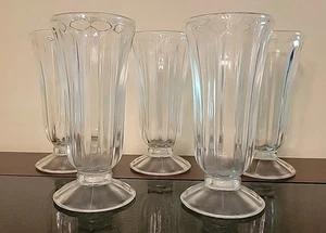 5 Vintage Soda Fountain Glasses Heavy Glass 5.5" - Picture 1 of 11