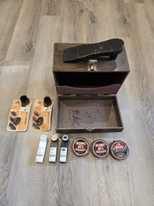 Vintage Esquire Shoe Care Chest Wooden Shoe Shine Box 2 Empire Dauber Polish  - Picture 1 of 11