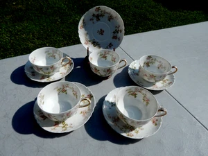 SET OF 5 HAVILAND LIMOGES FRONTENAC CUPS & SAUCERS W/ ROSES - SCHLEIGER 31 i - Picture 1 of 22