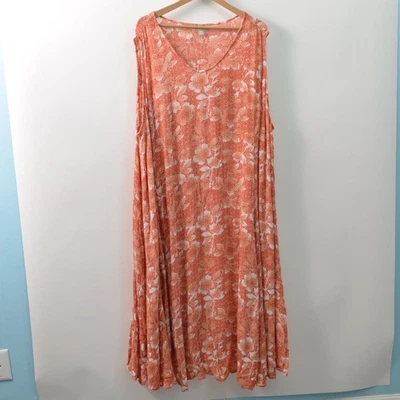Woman Within Dress Maxi Sleeveless Womens 3X 30/32 Petite Orange Floral Rayon - Image 1 of 4