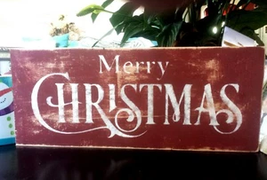Primitive Christmas Sign MERRY CHRISTMAS Barn Red Old Distressed  - Picture 1 of 2