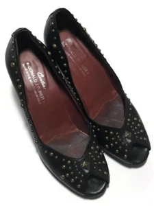 Donald J Pliner Women’s Black Leather Stud Open Toe Pumps - 7 M Made in Italy - Picture 1 of 9